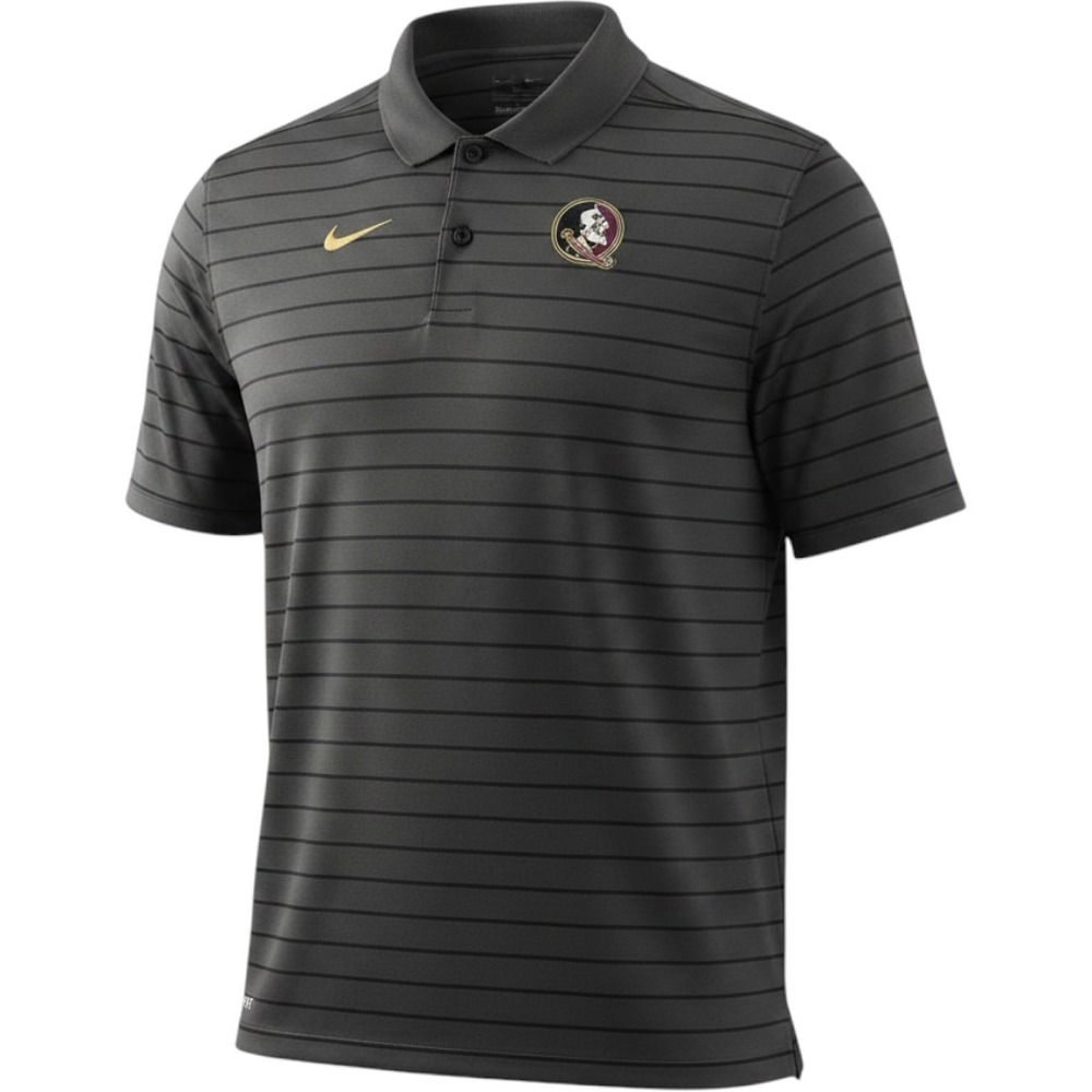 Nike Florida State Seminoles FSU Dri-FIT Striped Polo Shirt Mens XL Gray Black
